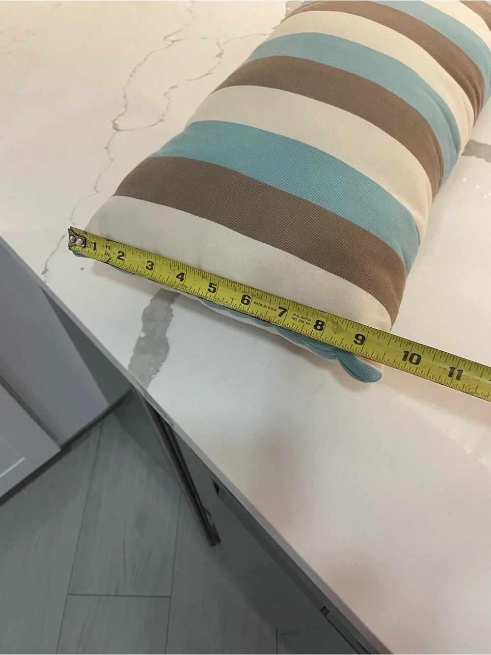 Striped Lumbar Throw Pillow in Blue, Cream & Brown